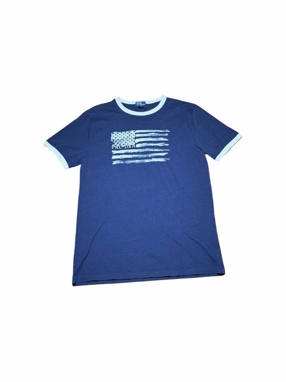Youth Polo Ralph Lauren American Flag Graphic Ringer T-Shirt Navy Blue XL